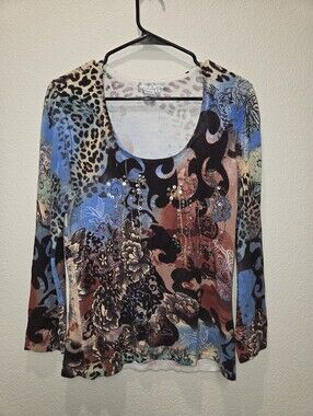 Alberto Makali Blue,‎ Black & Brown Mixed Print Long Sleeve Tee
